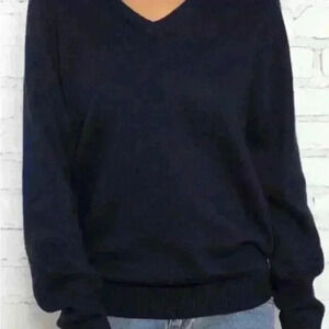 Brandy Melville Navy Blue Knit V-Neck Wool Blend Heidi Pullover Sweater One Size
